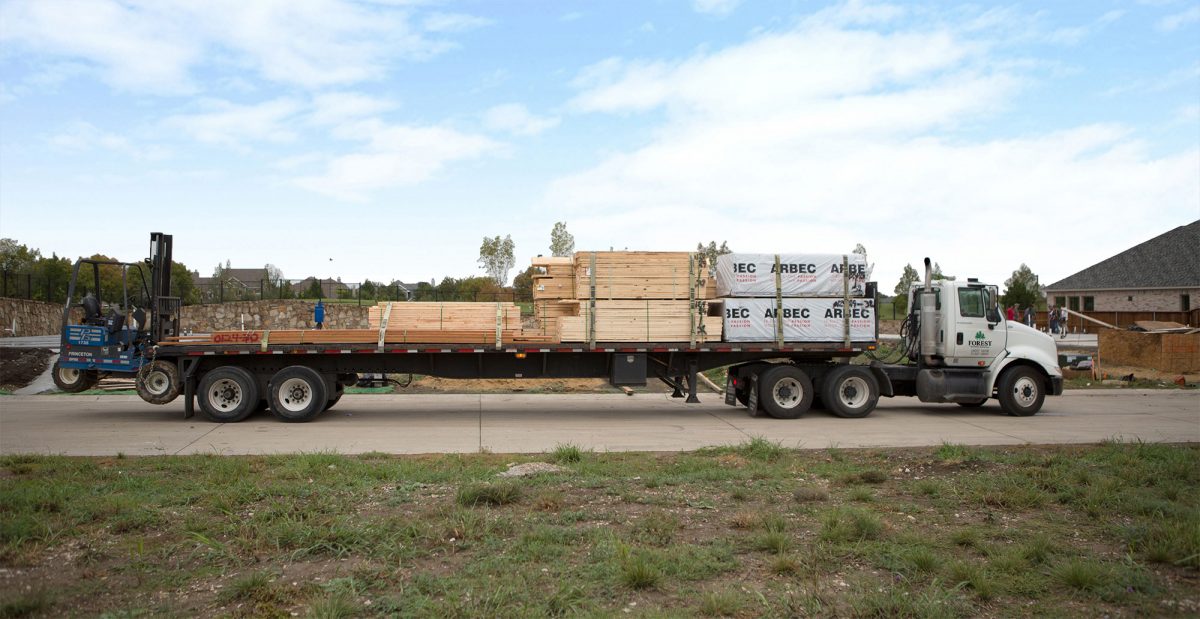 Lumber Delivery Truck at Jobsite | Forest Lumber Company